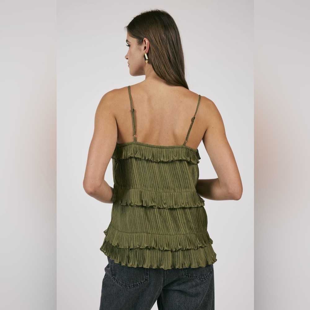 Sage The Label Anthropologie Womens Green Poets Ruffled Trim Tank Top - Picture 2 of 8